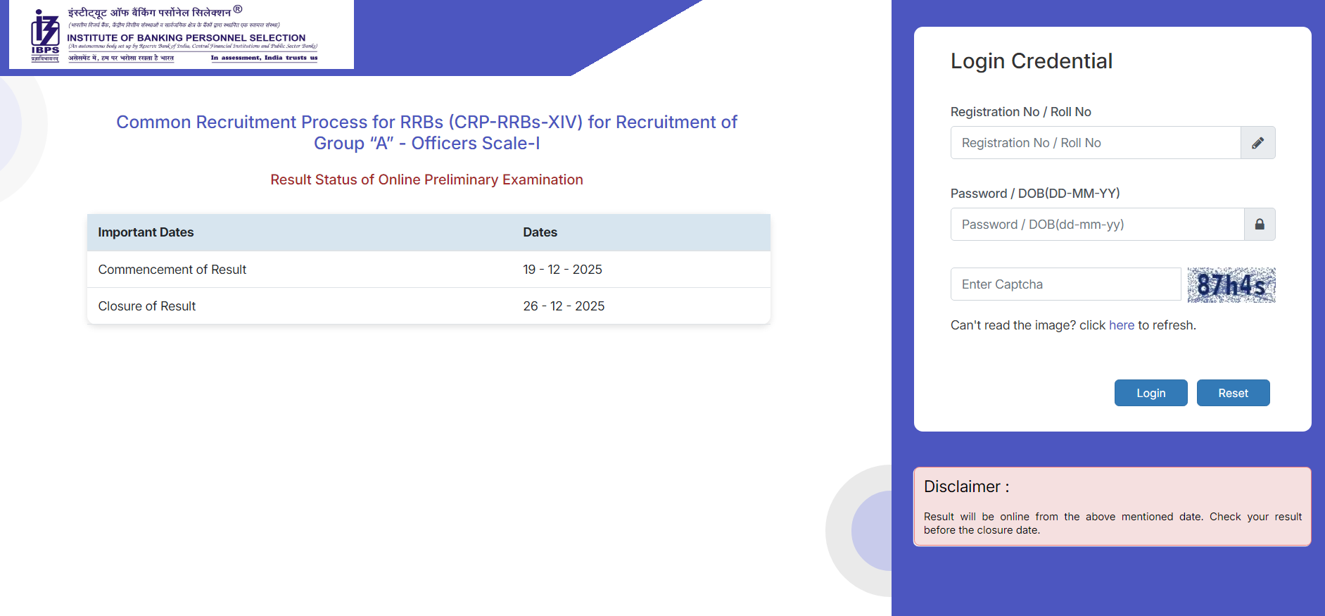 IBPS RRB XIV Officer Scale-1 Result 2025