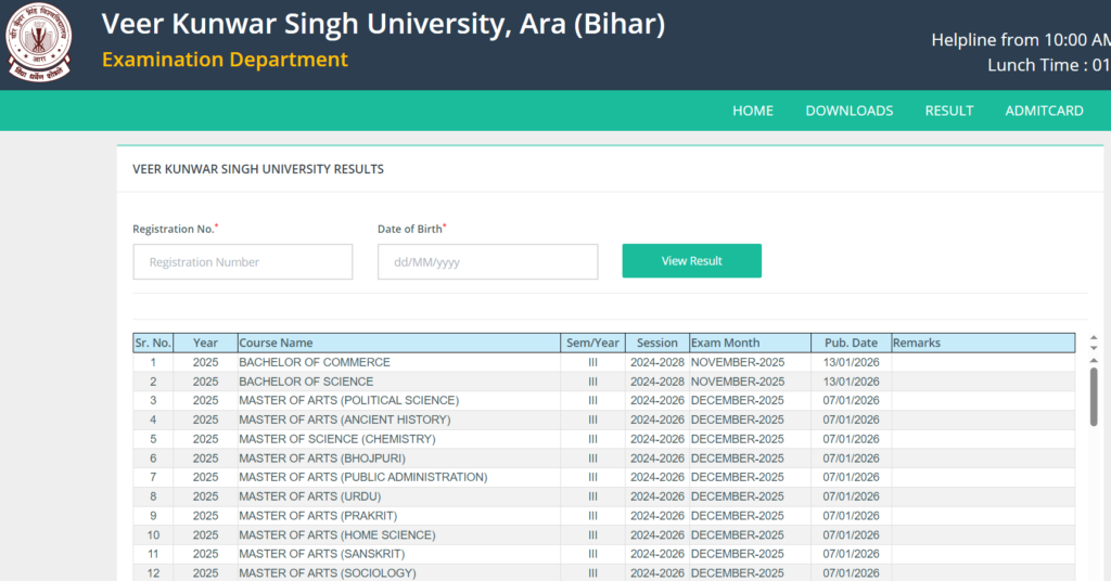VKSU Semester 3 Result 2024-28