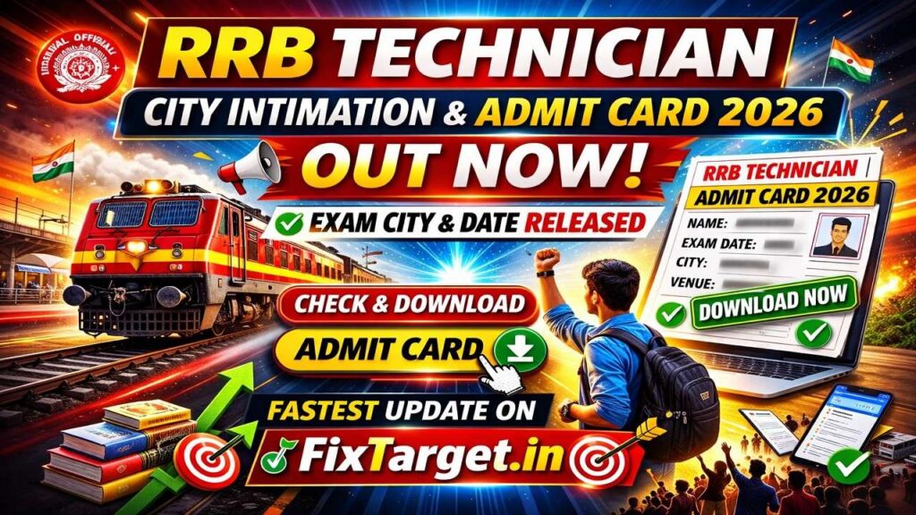 RRB Technician City Intimation And Admit Card 2026