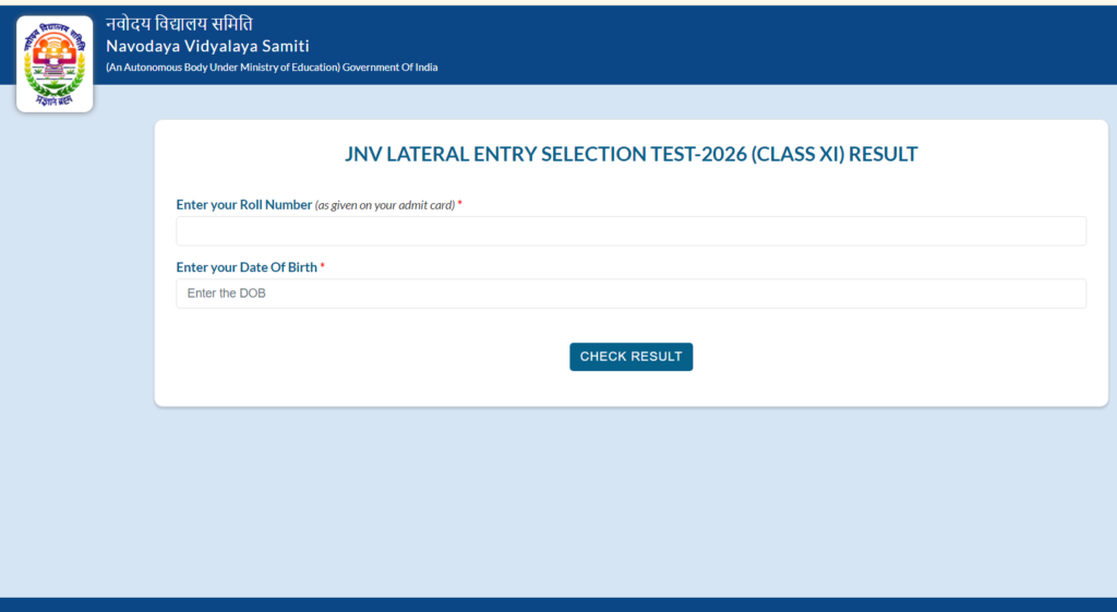 JNVST Class 11 Result 2026