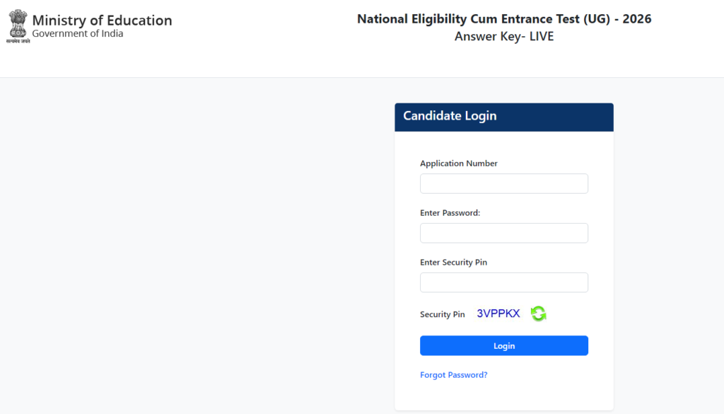 NEET UG Answer Key 2026