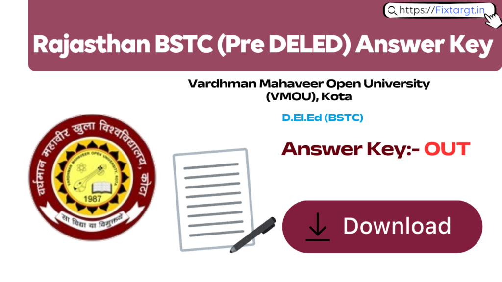 Rajasthan BSTC (Pre DELED) Answer Key 2026