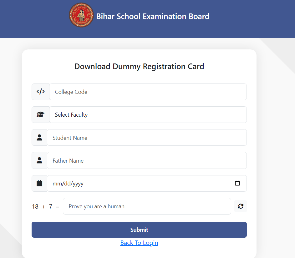 Bihar Board 12th Dummy Registration Card 2027