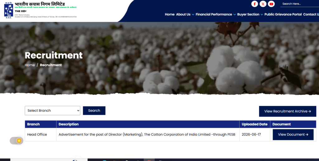 Cotton Corporation of India CCI Recruitment 2026