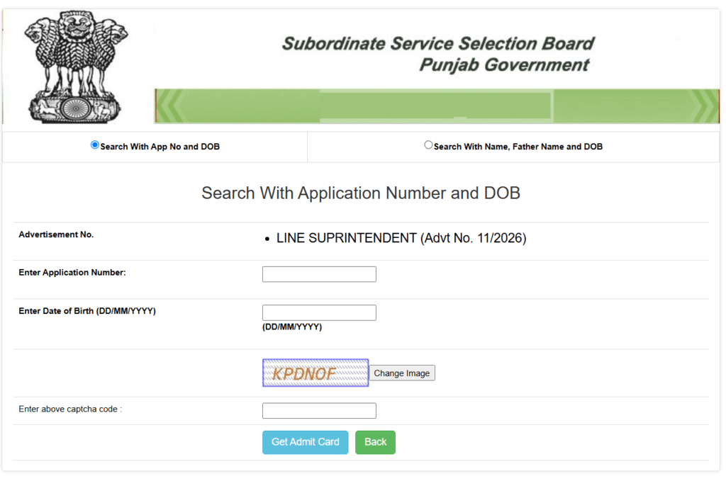 PSSSB Line Superintendent Admit Card 2026