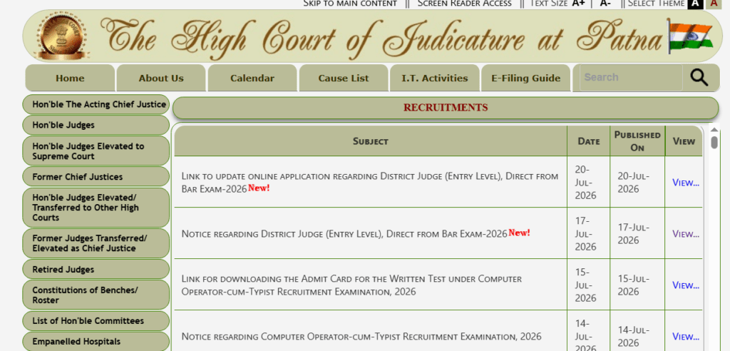 Patna High Court Ex-Cadre Assistant Recruitment 2026
