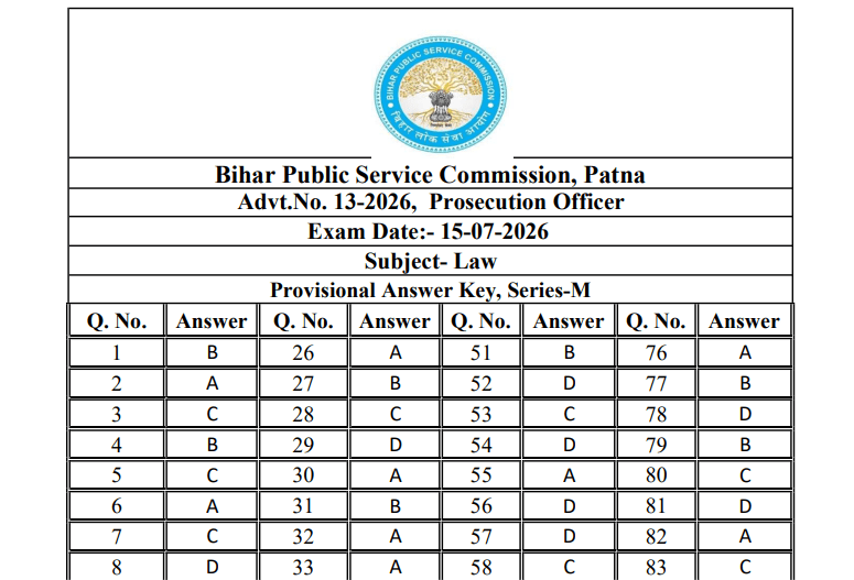 BPSC PO Answer Key 2026