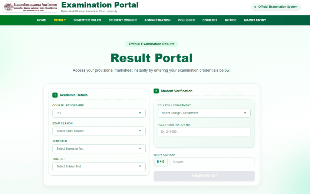 BRABU PG 1st Semester Result 2026