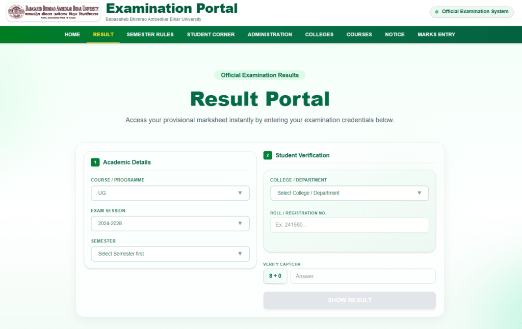 BRABU UG 3rd Semester Result 2024-28