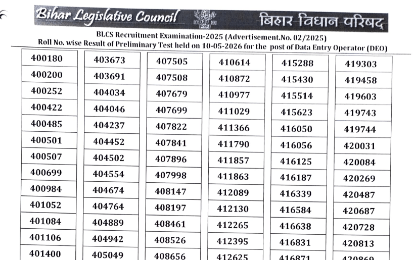 Bihar Vidhan Parishad DEO Pre Result 2026