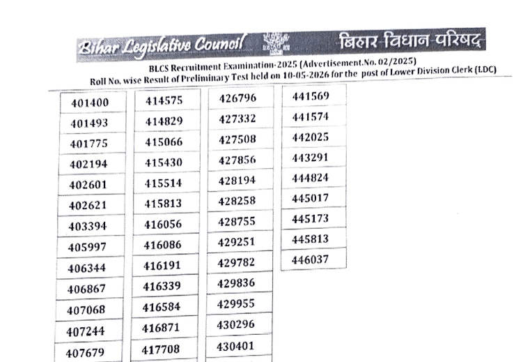 Bihar Vidhan Parishad LDC Pre Result 2026