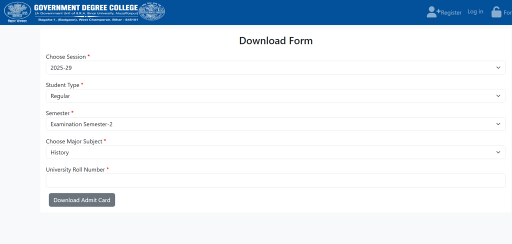 Government Degree College Bagaha 2nd Semester Admit Card 2026
