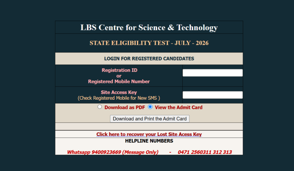 Kerala SET Admit Card 2026
