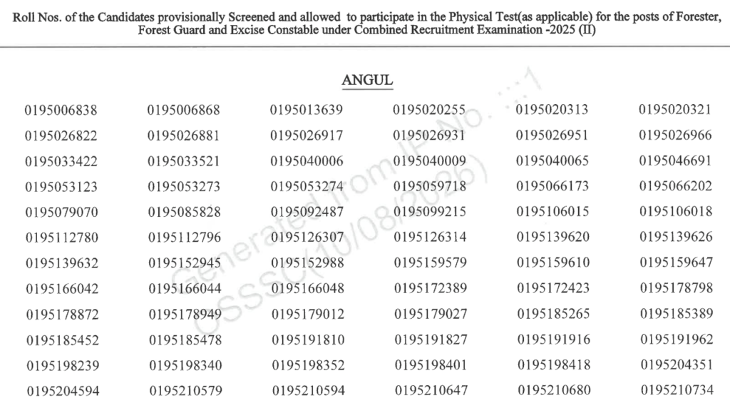 OSSSC Forest Guard Result 2026 