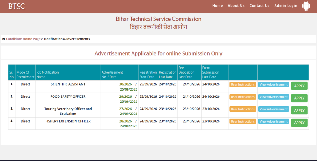 BTSC Scientific Assistant Recruitment 2026
