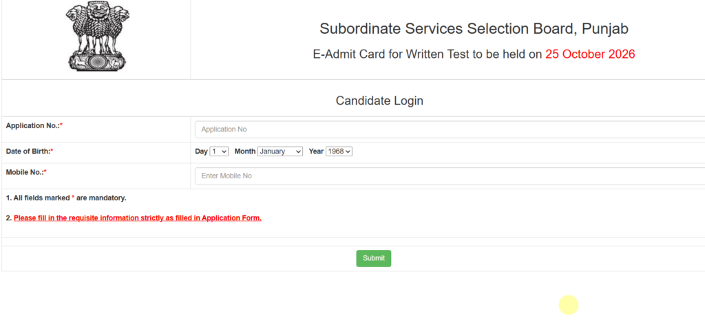 Punjab PSSSB Group D Admit Card 2026