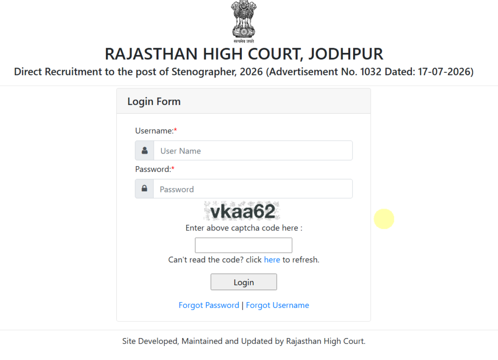 Rajasthan High Court Stenographer Admit Card 2026