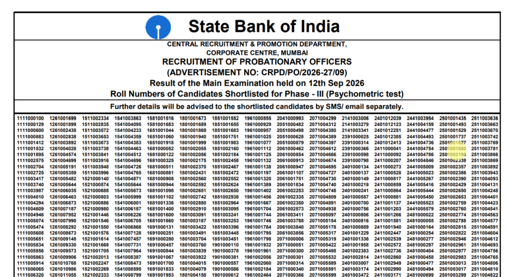 SBI PO Mains Result 2026
